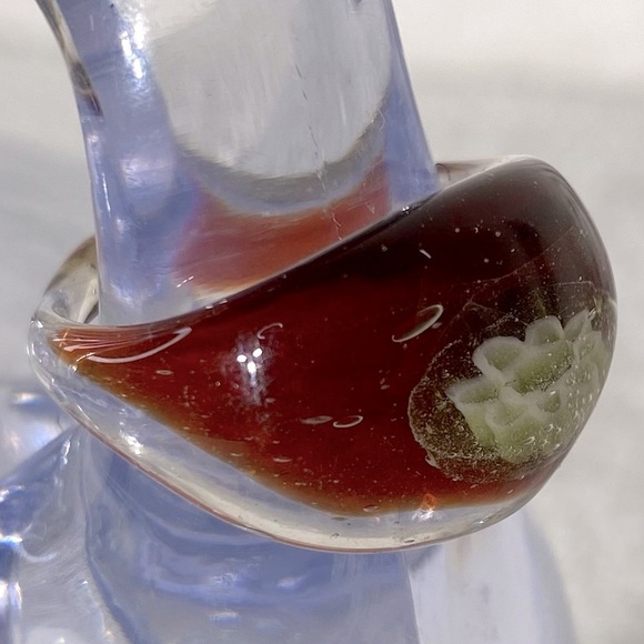 Vintage Art Glass Handmade Burgundy White Band Ring - Picture 6 of 11